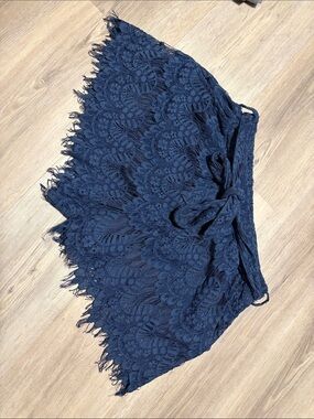 Lace Mini Skirt with Tie Waist - Navy